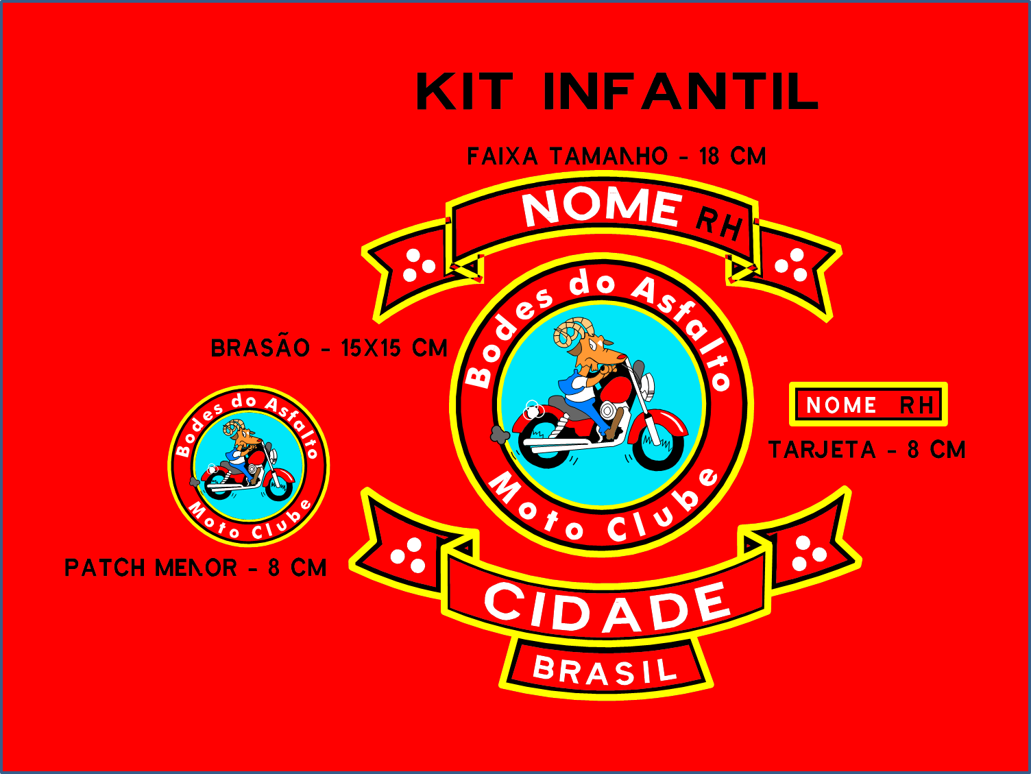Kit INFANTIL: Brasão, Patch, Faixas, Tarjeta